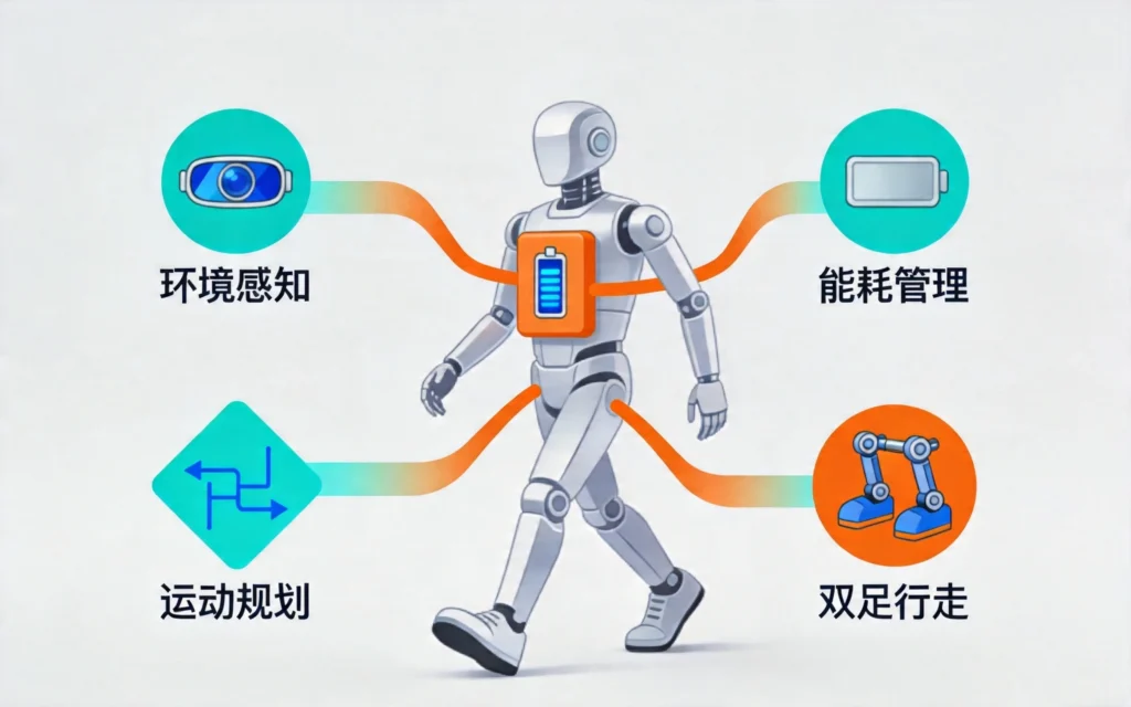 人形机器人运动控制四大核心模块：双足行走、环境感知、能耗管理、运动规划