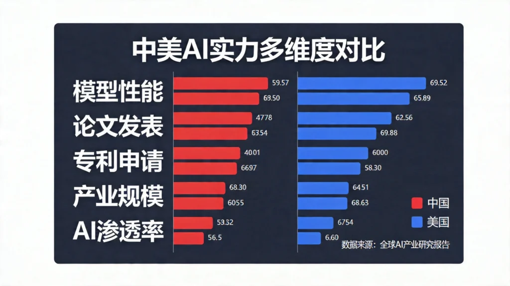 中美AI实力多维度对比数据图表