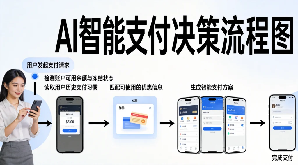 AI付综合考量用户习惯、账户状态、优惠信息的智能支付决策流程图