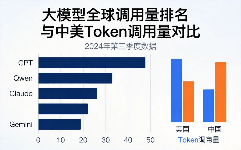 中美大模型全球Token调用量数据对比及排名示意图