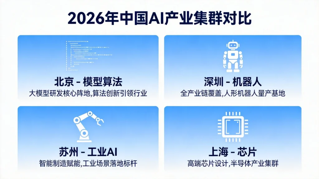中国AI产业集群格局对比，北京深圳苏州上海各具特色估值逻辑